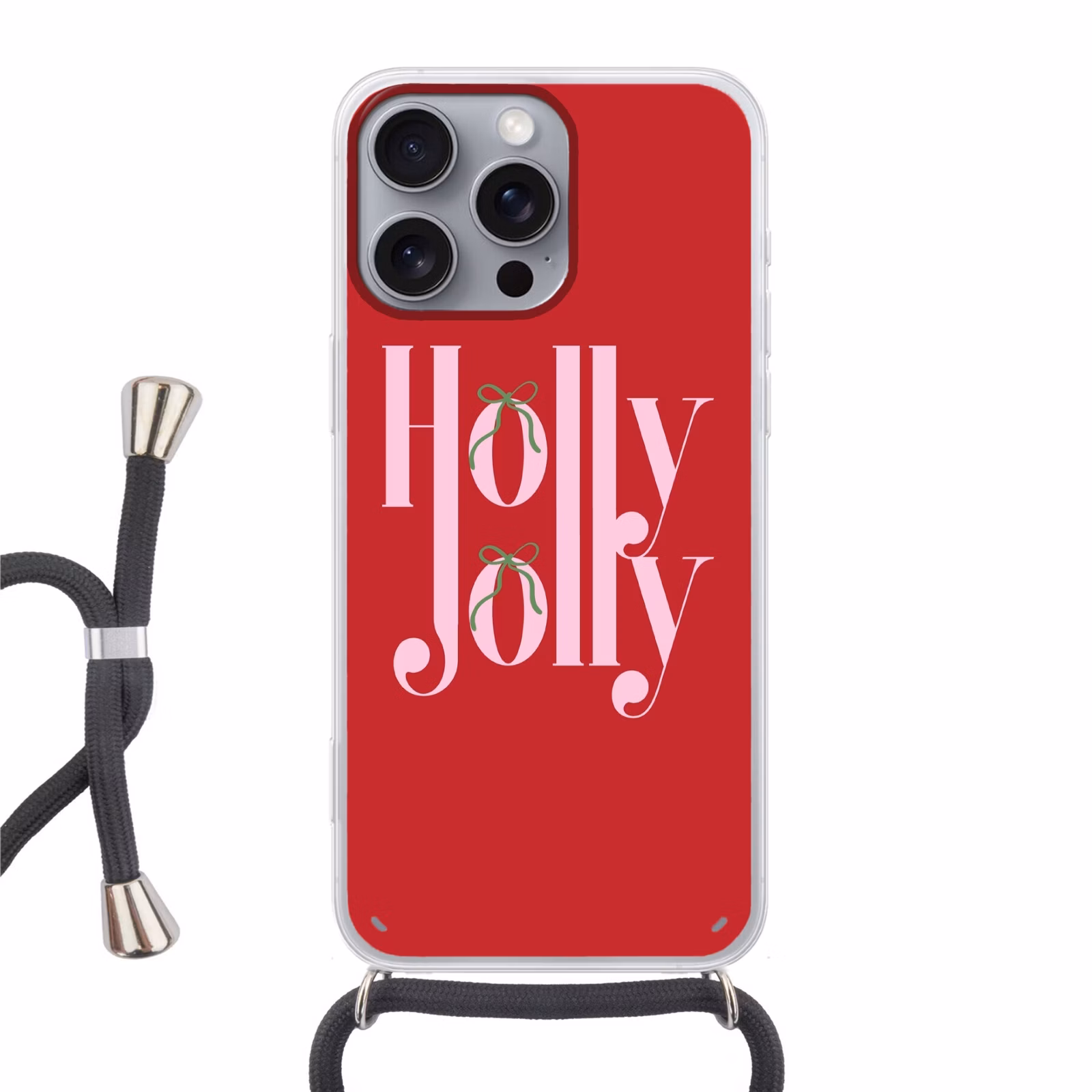 Telefoonhoesje met koord - Kerst - Roze - Rood - Tekst — 1