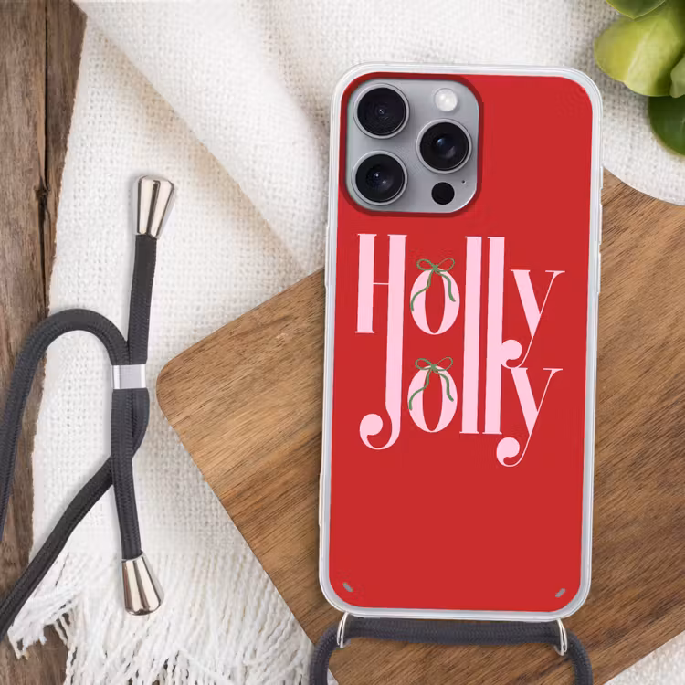 Telefoonhoesje met koord - Kerst - Roze - Rood - Tekst — 3