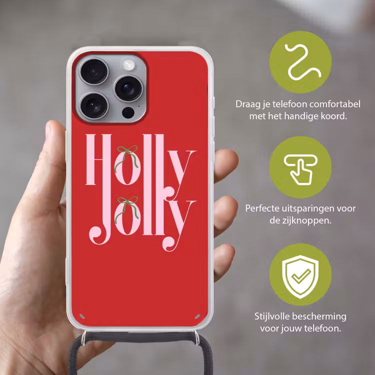 Telefoonhoesje met koord - Kerst - Roze - Rood - Tekst — 4