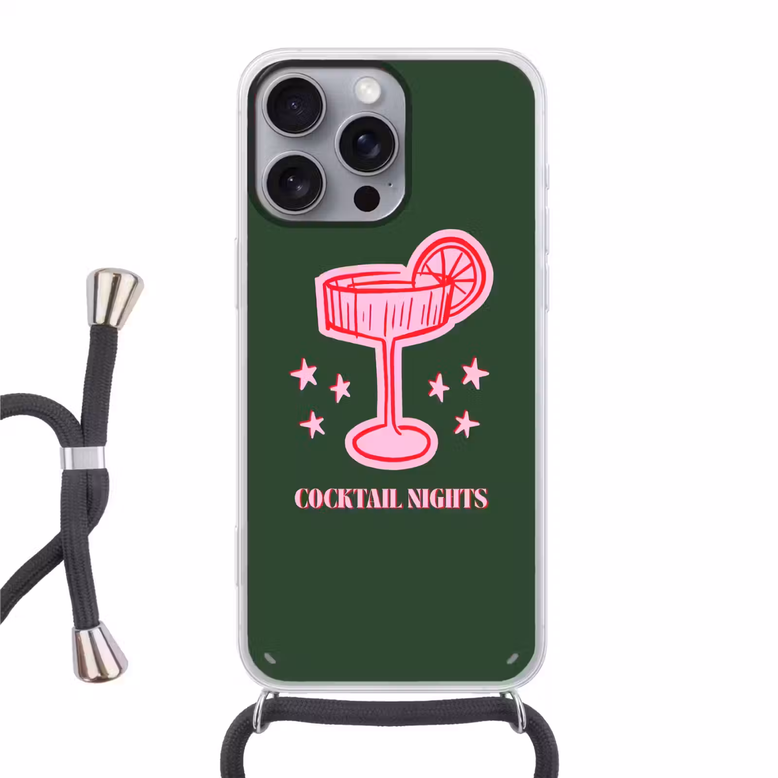 Telefoonhoesje met koord - Cocktail - Kerst - Roze - Groen — 1