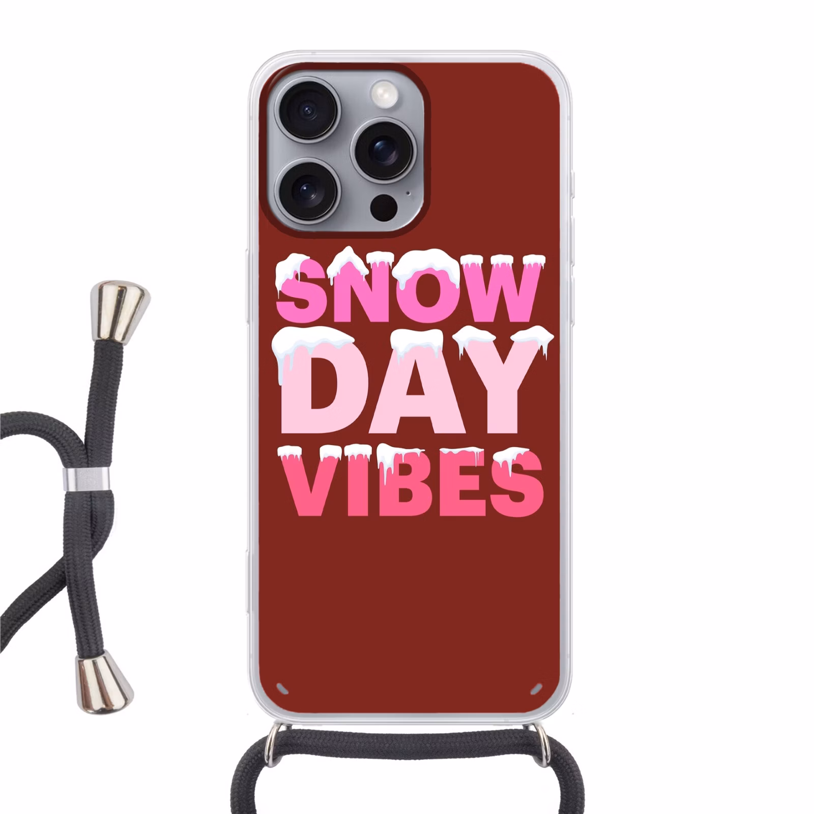 Telefoonhoesje met koord - Kerst - Tekst - Sneeuw - Rood - Roze — 1