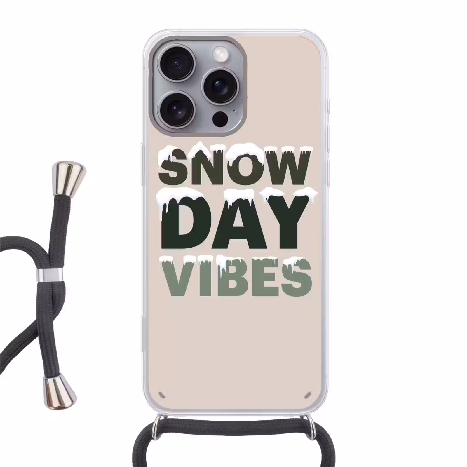 Telefoonhoesje met koord - Sneeuw - Tekst - Kerst - Beige — 1