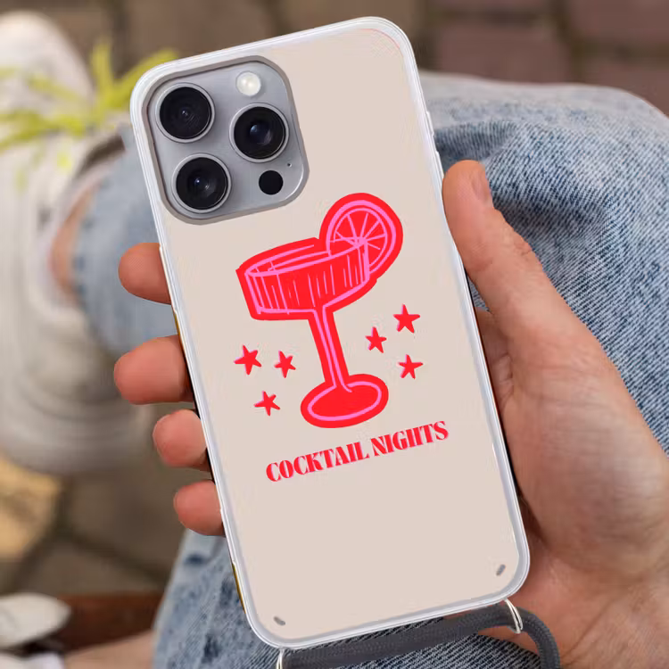 Telefoonhoesje met koord - Cocktail - Kerst - Beige - Roze — 2