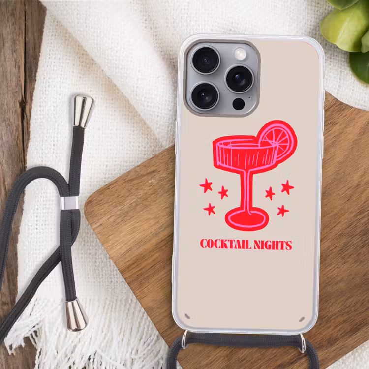 Telefoonhoesje met koord - Cocktail - Kerst - Beige - Roze — 3
