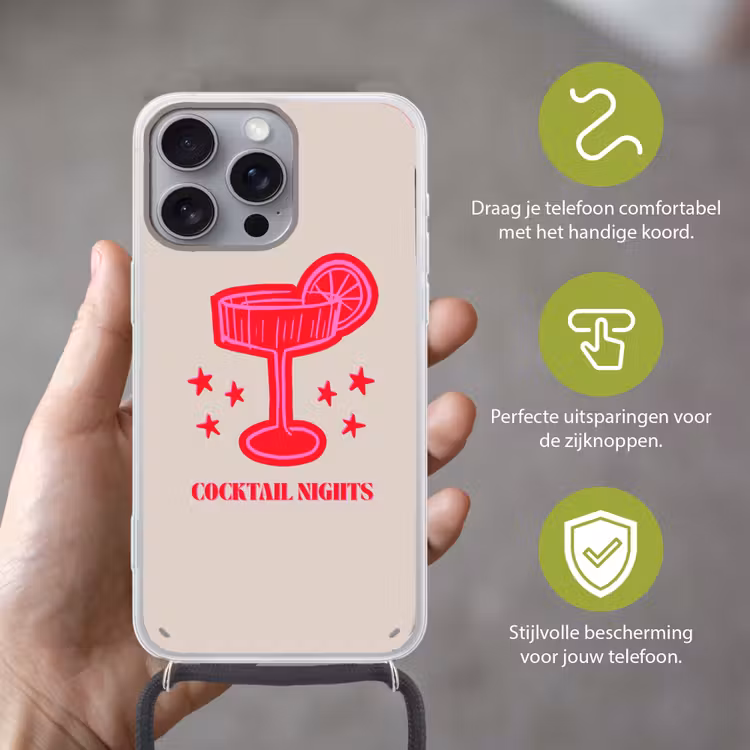 Telefoonhoesje met koord - Cocktail - Kerst - Beige - Roze — 4
