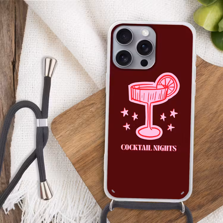 Telefoonhoesje met koord - Cocktail - Kerst - Burgundy - Roze — 3