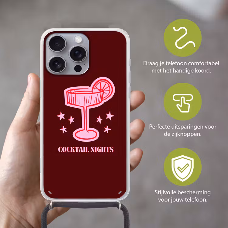 Telefoonhoesje met koord - Cocktail - Kerst - Burgundy - Roze — 4