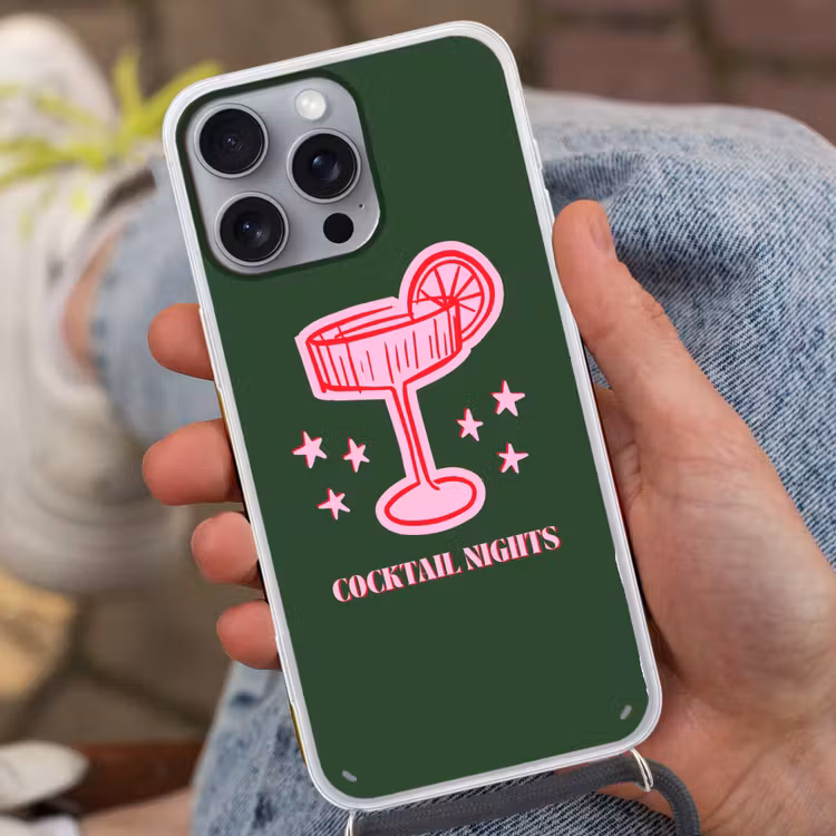 Telefoonhoesje met koord - Cocktail - Kerst - Roze - Groen — 2