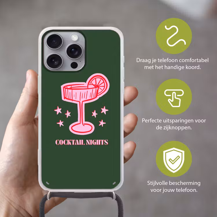 Telefoonhoesje met koord - Cocktail - Kerst - Roze - Groen — 4