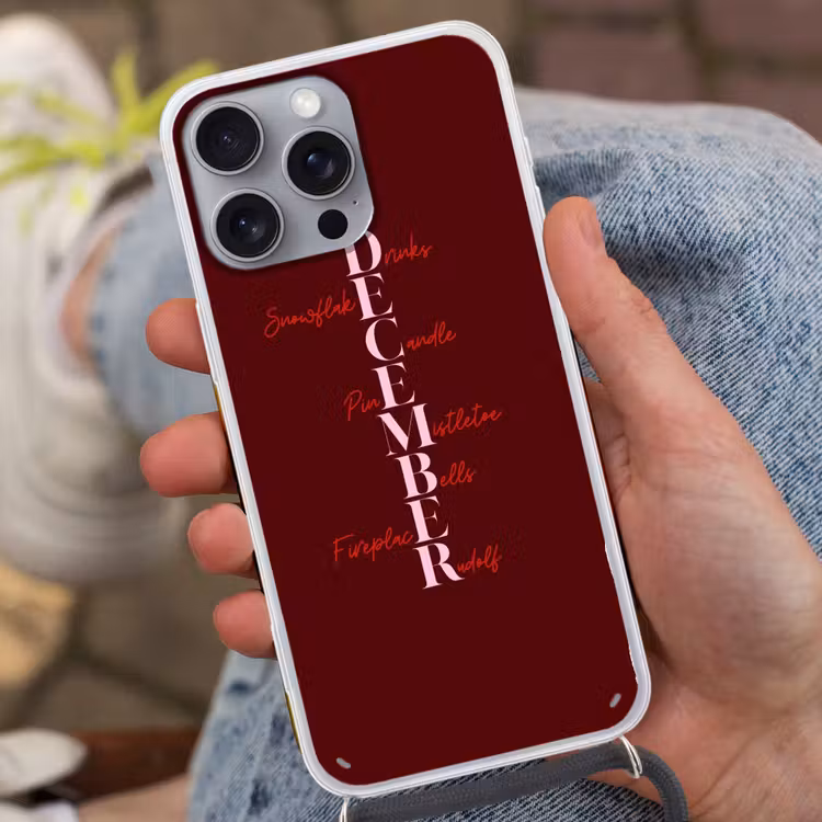 Telefoonhoesje met koord - December - Tekst - Kerst - Burgundy — 2