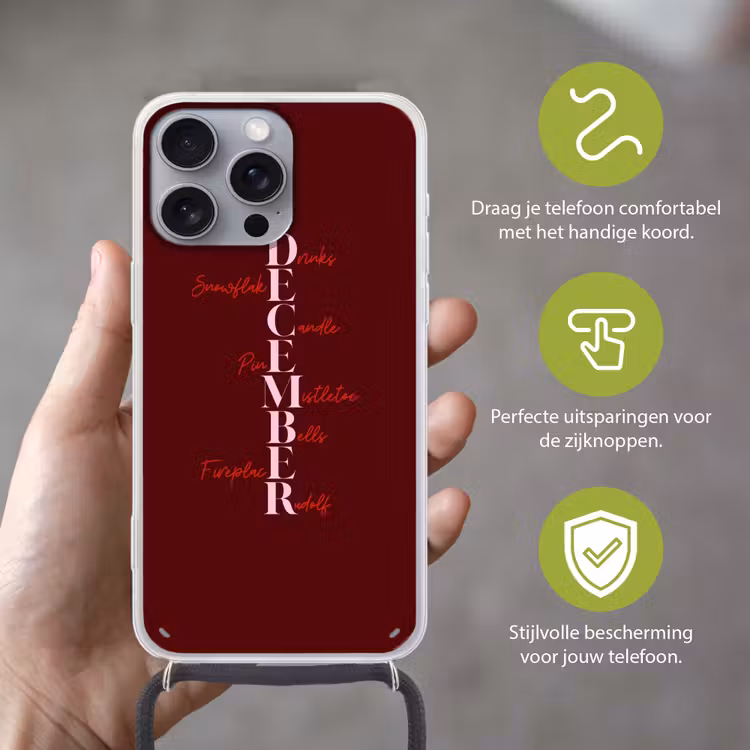 Telefoonhoesje met koord - December - Tekst - Kerst - Burgundy — 4