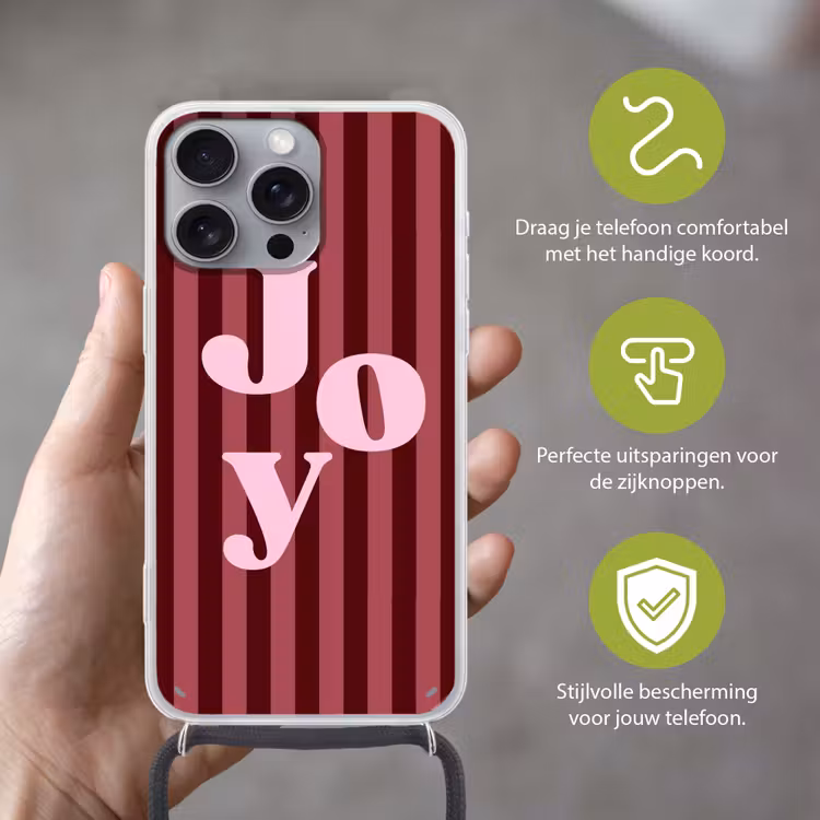 Telefoonhoesje met koord - Joy - Kerst - Tekst - Roze — 4