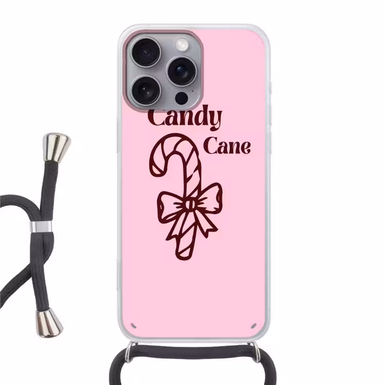 Telefoonhoesje met koord - Kerst - Snoep - Tekst - Bruin - Roze — 1