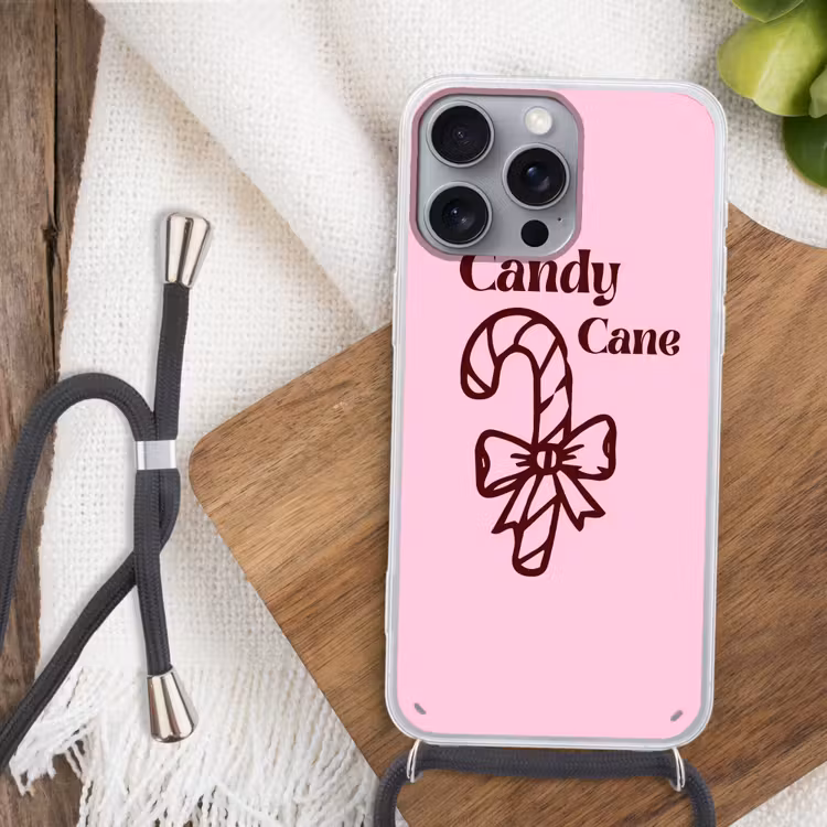 Telefoonhoesje met koord - Kerst - Snoep - Tekst - Bruin - Roze — 3