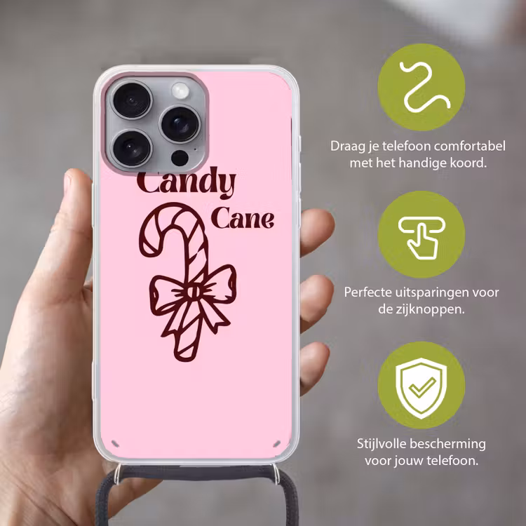 Telefoonhoesje met koord - Kerst - Snoep - Tekst - Bruin - Roze — 4