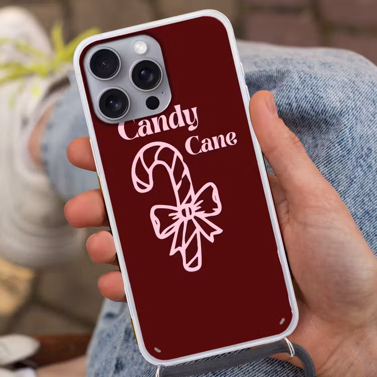 Telefoonhoesje met koord - Kerst - Snoep - Tekst - Roze — 2