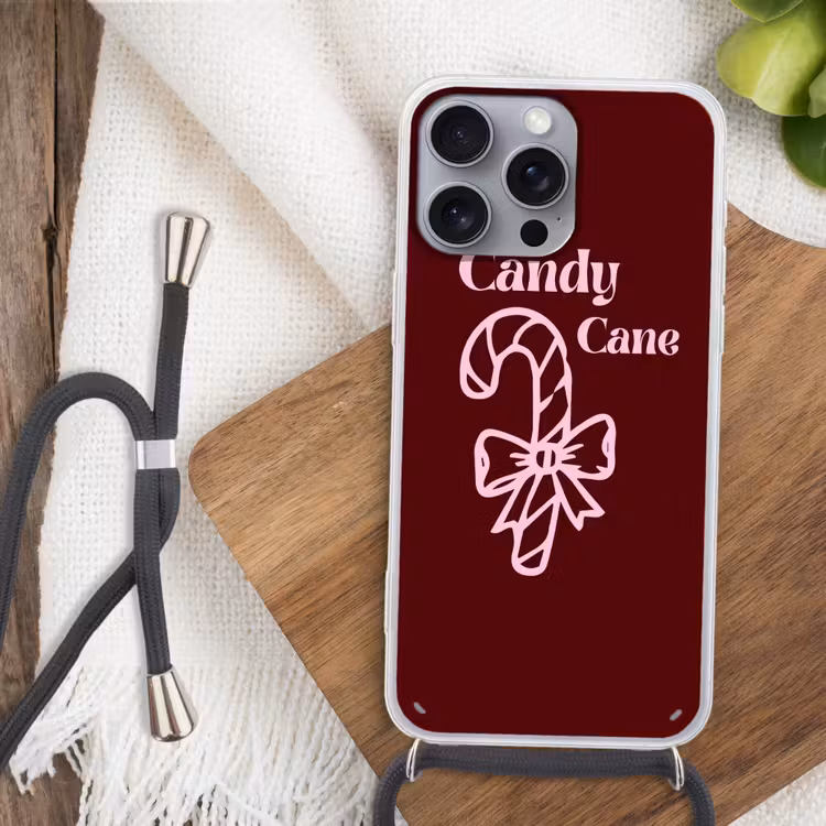 Telefoonhoesje met koord - Kerst - Snoep - Tekst - Roze — 3