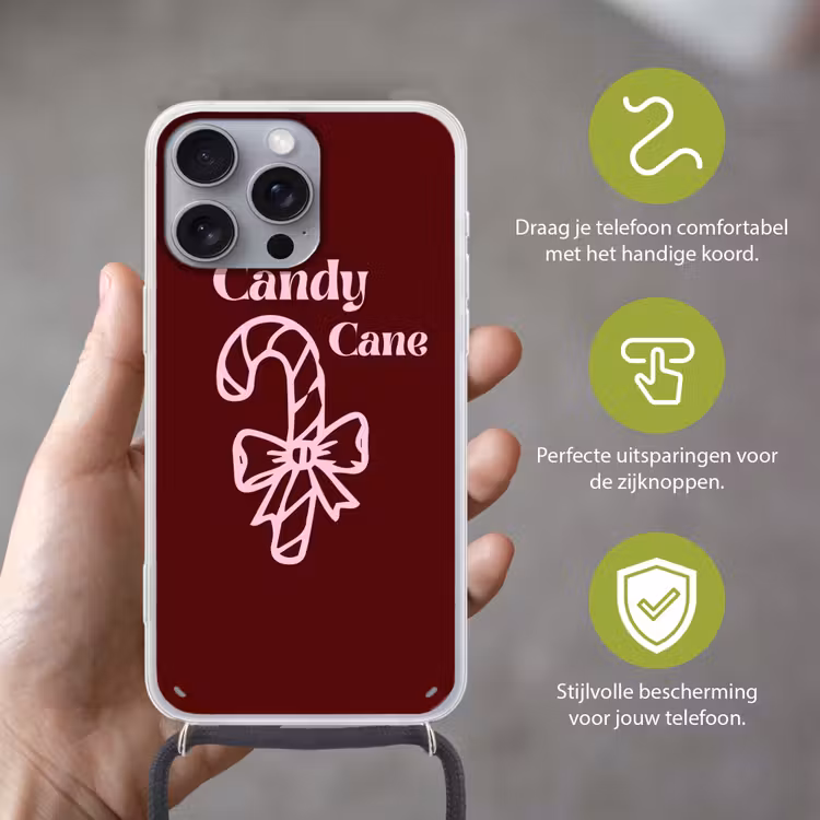 Telefoonhoesje met koord - Kerst - Snoep - Tekst - Roze — 4