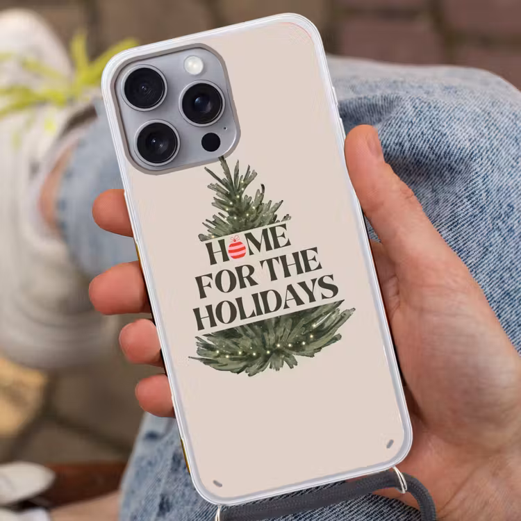 Telefoonhoesje met koord - Kerst - Tekst - Kerstboom - Beige — 2