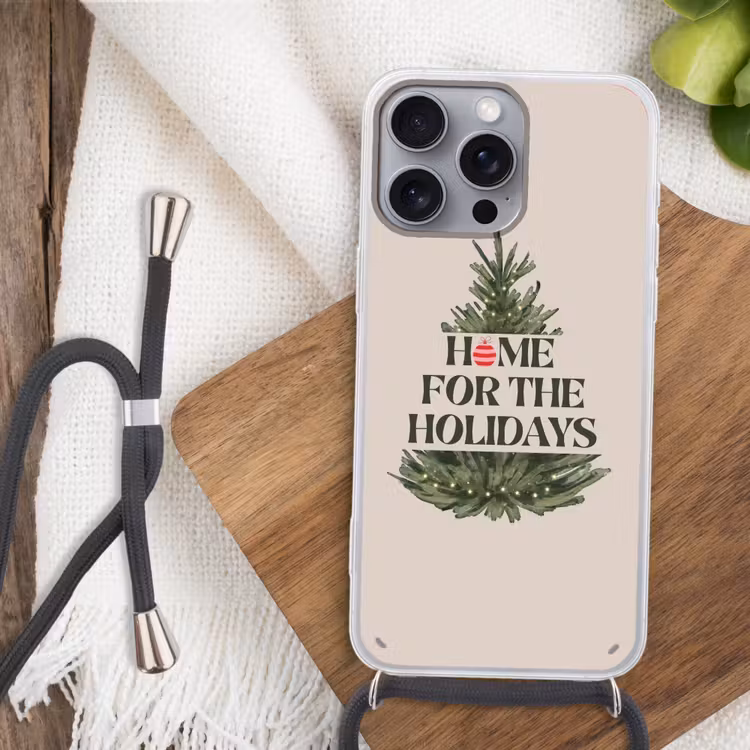 Telefoonhoesje met koord - Kerst - Tekst - Kerstboom - Beige — 3