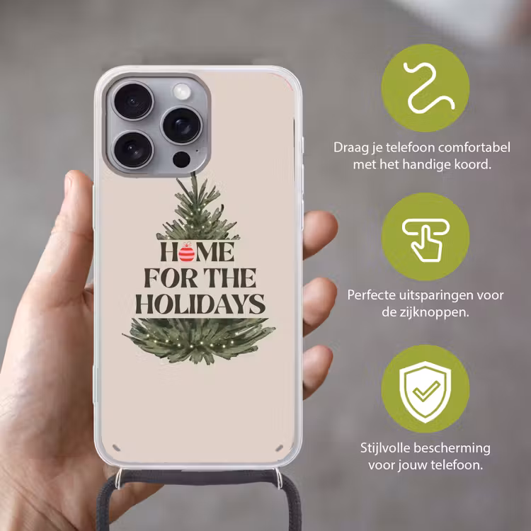 Telefoonhoesje met koord - Kerst - Tekst - Kerstboom - Beige — 4