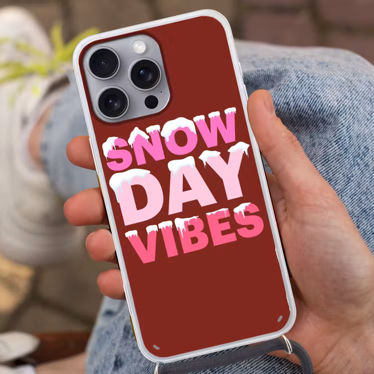 Telefoonhoesje met koord - Kerst - Tekst - Sneeuw - Rood - Roze — 2