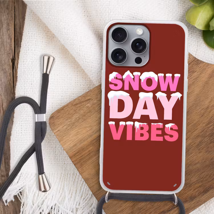 Telefoonhoesje met koord - Kerst - Tekst - Sneeuw - Rood - Roze — 3