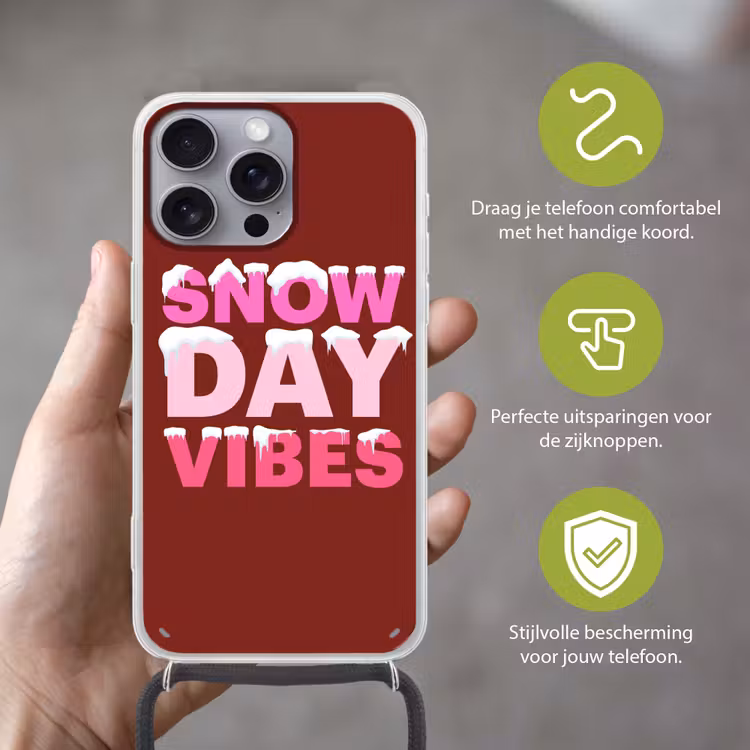 Telefoonhoesje met koord - Kerst - Tekst - Sneeuw - Rood - Roze — 4