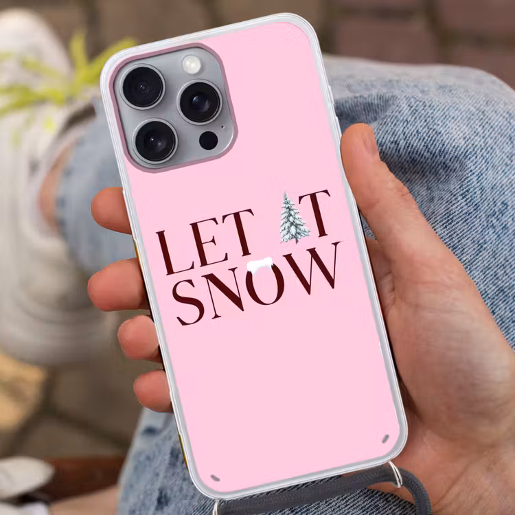 Telefoonhoesje met koord - Kerst - Tekst - Sneeuw - Roze — 2
