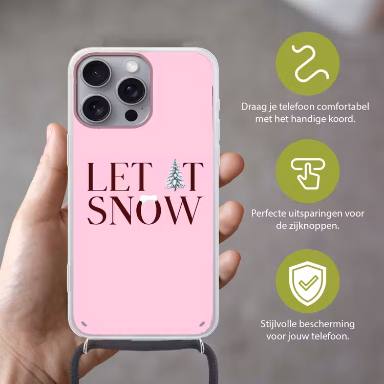 Telefoonhoesje met koord - Kerst - Tekst - Sneeuw - Roze — 4