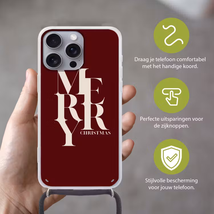 Telefoonhoesje met koord - Merry - Tekst - Donker - Rood — 4
