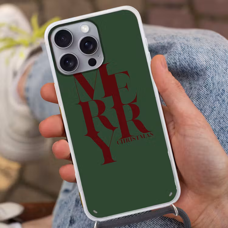Telefoonhoesje met koord - Merry - Tekst - Groen - Kerst — 2