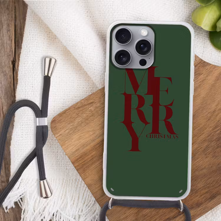 Telefoonhoesje met koord - Merry - Tekst - Groen - Kerst — 3