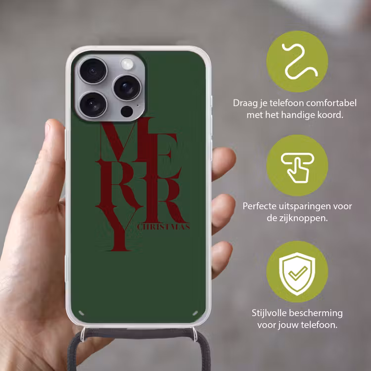Telefoonhoesje met koord - Merry - Tekst - Groen - Kerst — 4