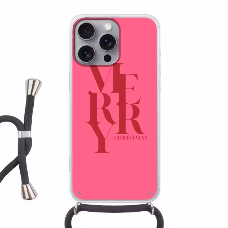 Telefoonhoesje met koord - Merry - Tekst - Kerst - Roze — 1