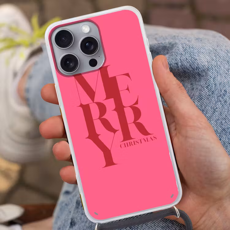 Telefoonhoesje met koord - Merry - Tekst - Kerst - Roze — 2