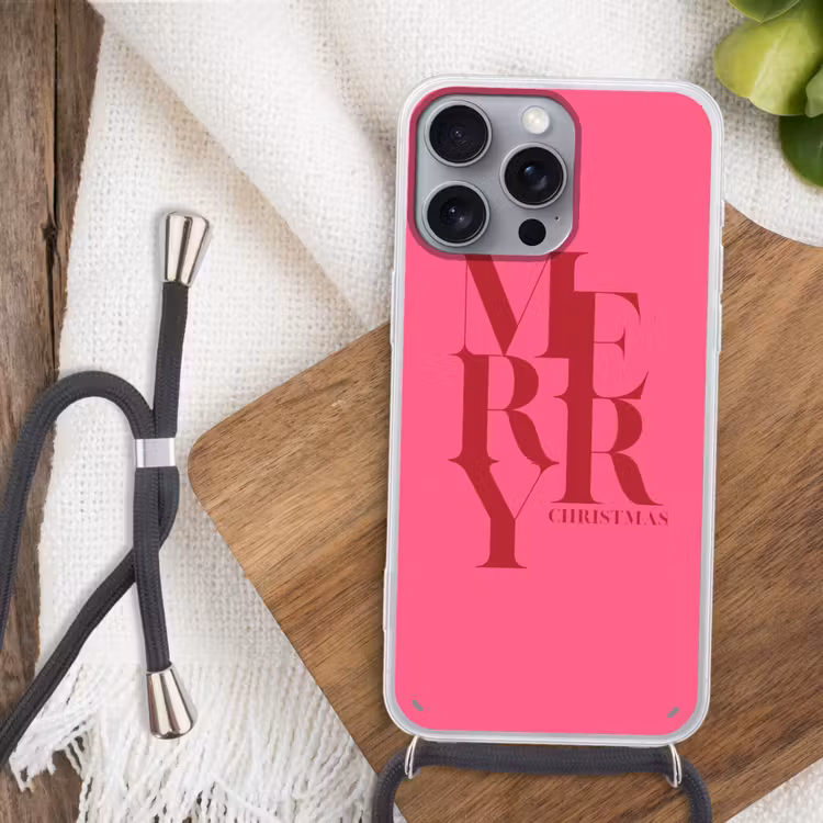 Telefoonhoesje met koord - Merry - Tekst - Kerst - Roze — 3