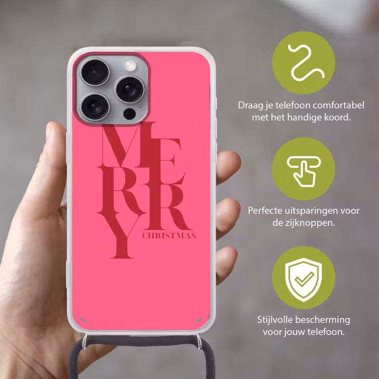 Telefoonhoesje met koord - Merry - Tekst - Kerst - Roze — 4