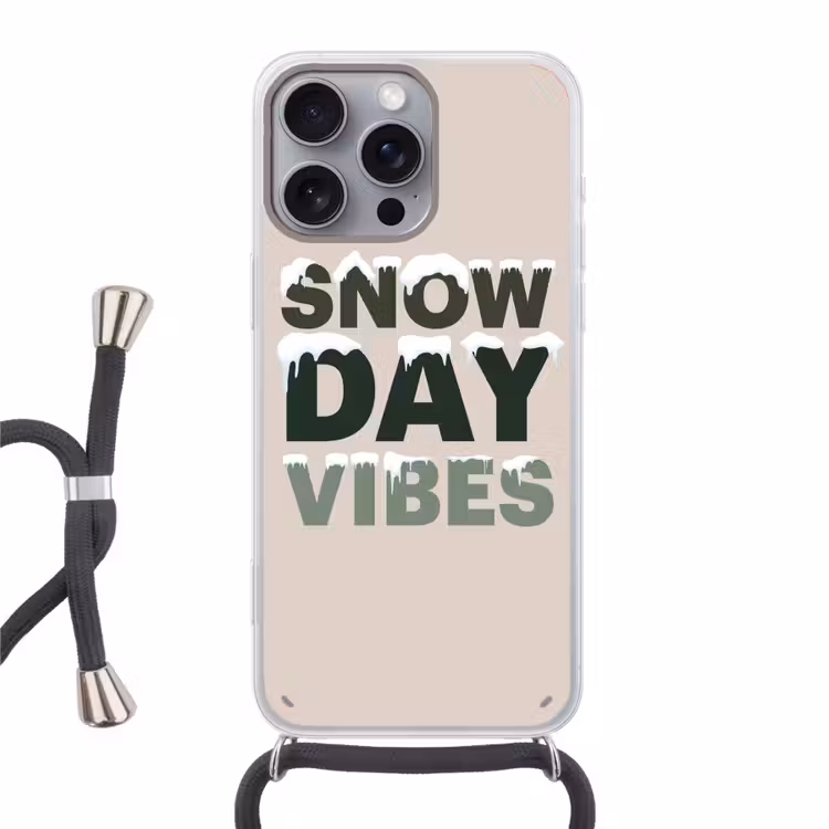 Telefoonhoesje met koord - Sneeuw - Tekst - Kerst - Beige — 1