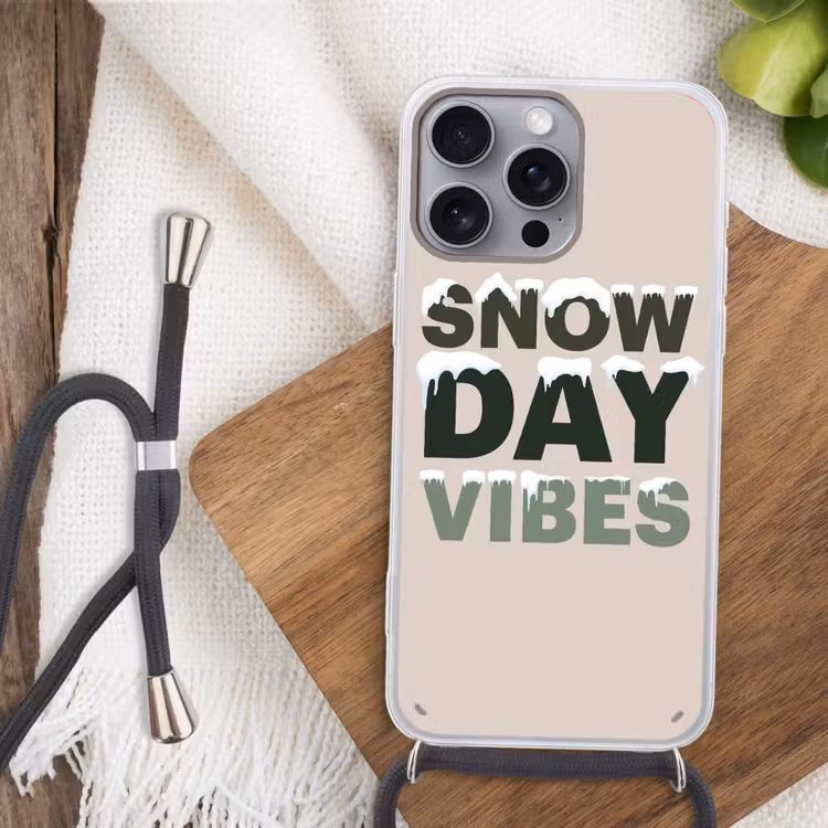 Telefoonhoesje met koord - Sneeuw - Tekst - Kerst - Beige — 3