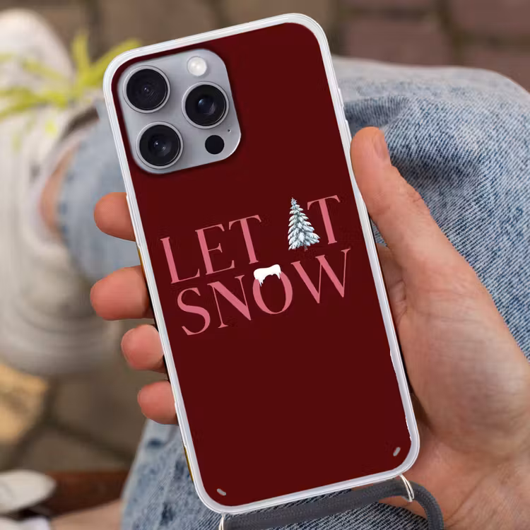 Telefoonhoesje met koord - Tekst - Kerst - Sneeuw - Roze — 2