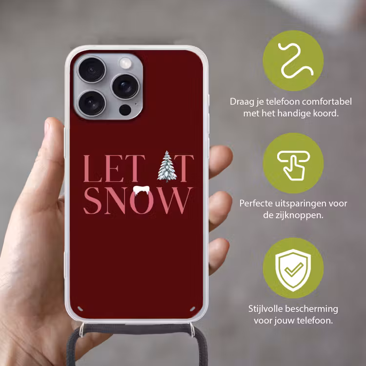 Telefoonhoesje met koord - Tekst - Kerst - Sneeuw - Roze — 4