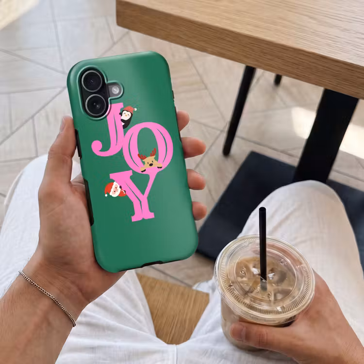 Telefoonhoesje Toughcase - Joy - Kerst - Animatie - Roze - Groen — 4
