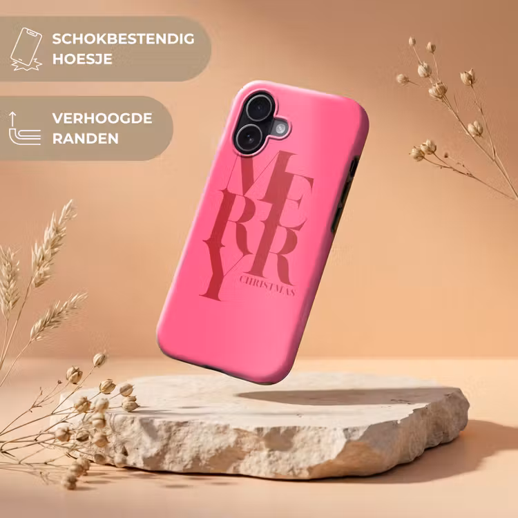 Telefoonhoesje Toughcase - Merry - Tekst - Kerst - Roze — 5