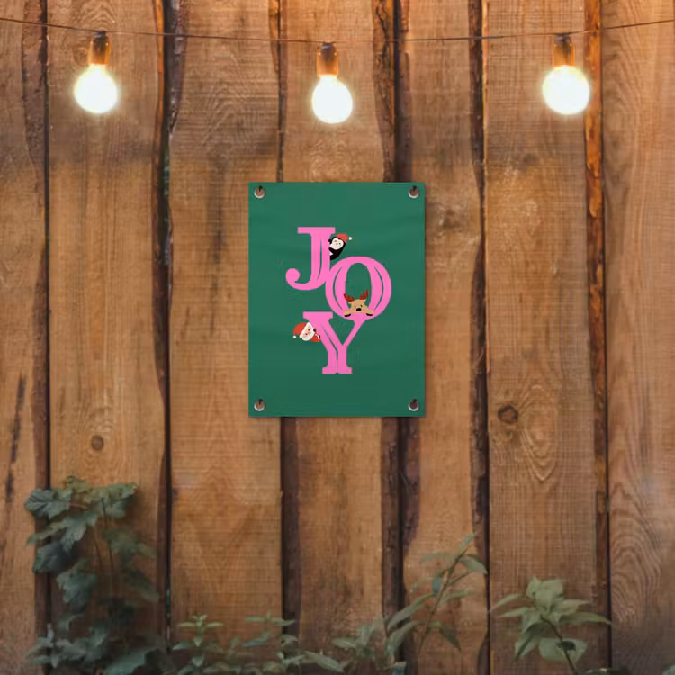 Tuinposter - Joy - Kerst - Animatie - Roze - Groen — 2