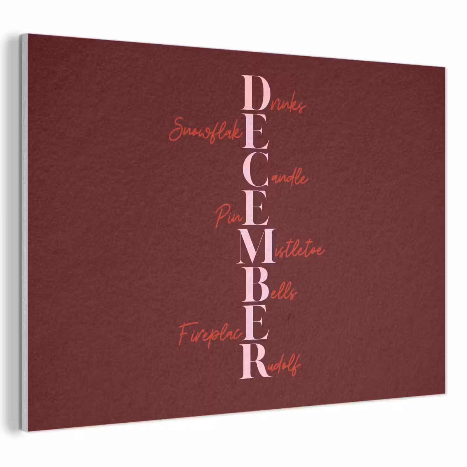 Akoestisch schilderij - December - Tekst - Kerst - Burgundy — 1