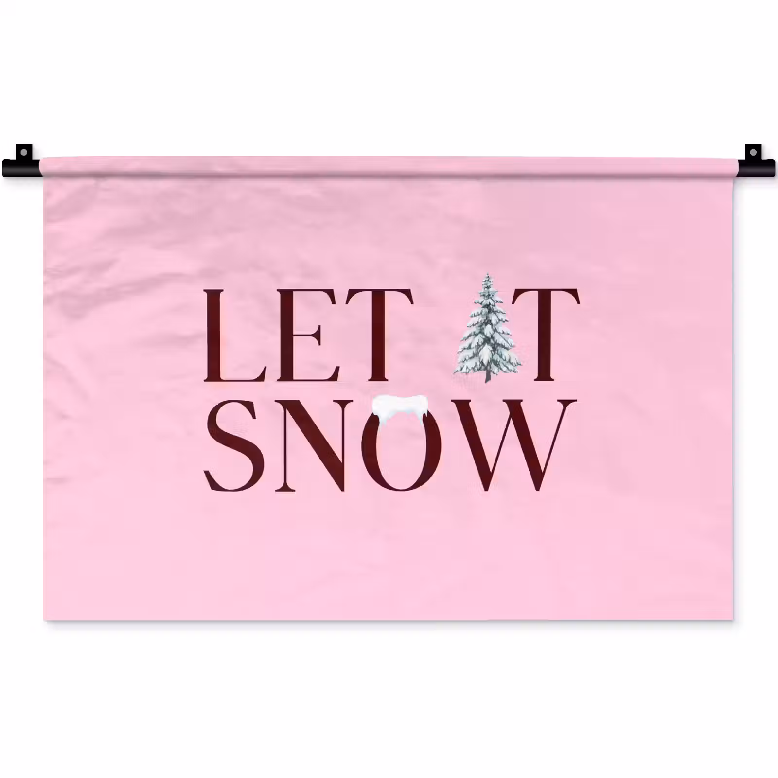 Wandkleed - Kerst - Tekst - Sneeuw - Roze — 1