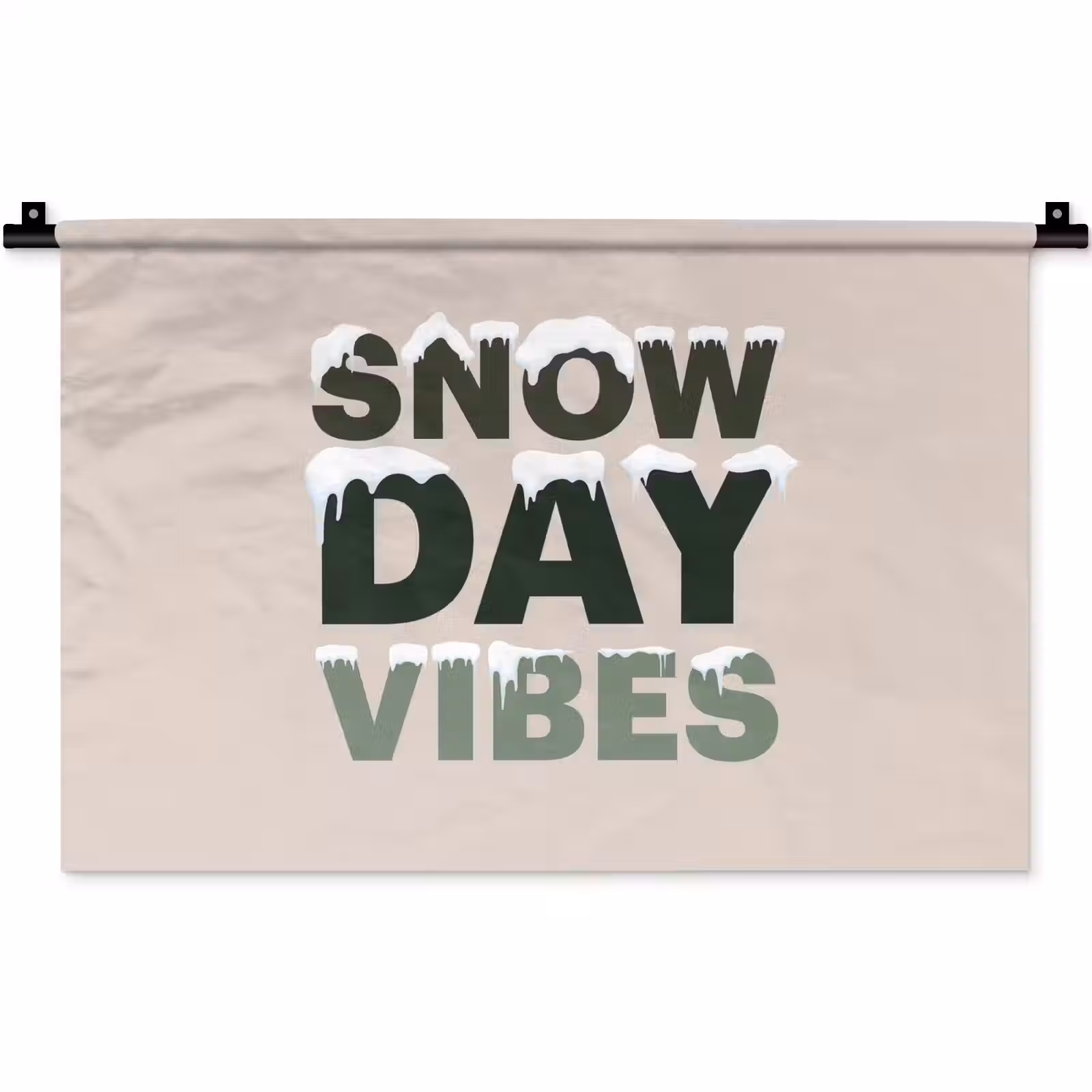 Wandkleed - Sneeuw - Tekst - Kerst - Beige — 1