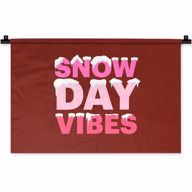 Wandkleed - Kerst - Tekst - Sneeuw - Rood - Roze — 1