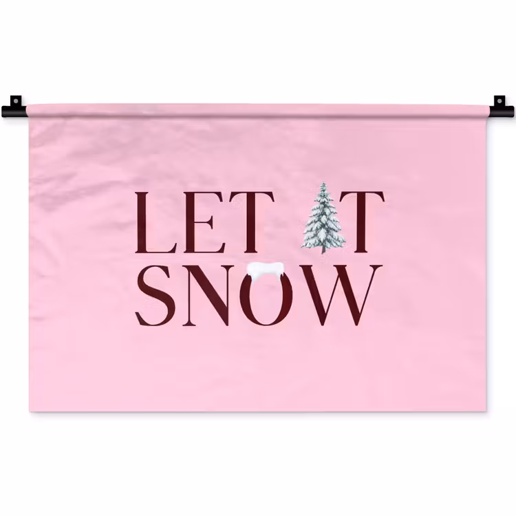 Wandkleed - Kerst - Tekst - Sneeuw - Roze — 1